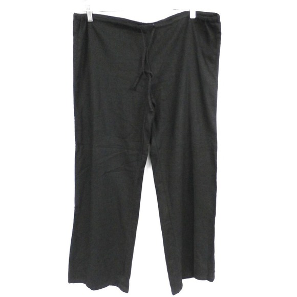 DEREK HEART Black Linen Pants XL / 32 Drawstring Wide Straight Leg Embroidered - Picture 2 of 4